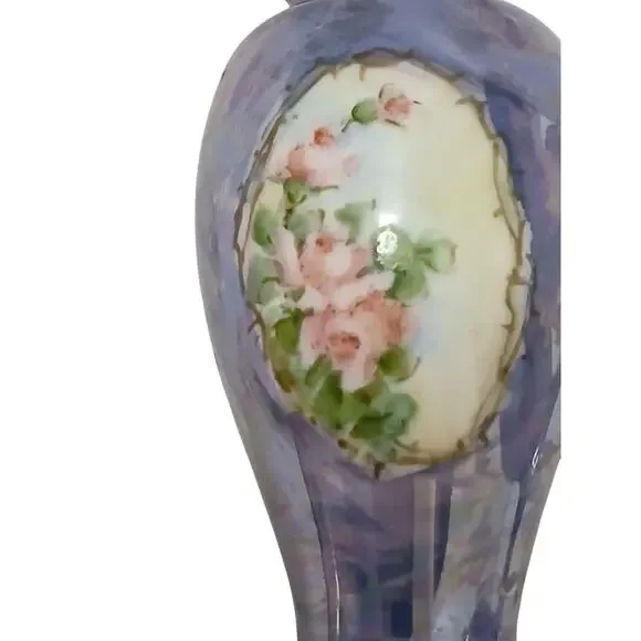 Antique Victorian Rose Salt & Pepper Shakers Blue Iridescent Noritake Japan VNTG - Picture 2 of 16